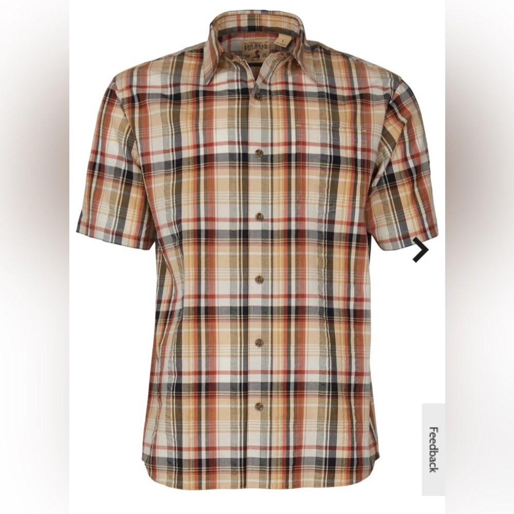 Red Head Seersucker Short-Sleeve Button Up Mens Shirt in Java Size Medium NEW
